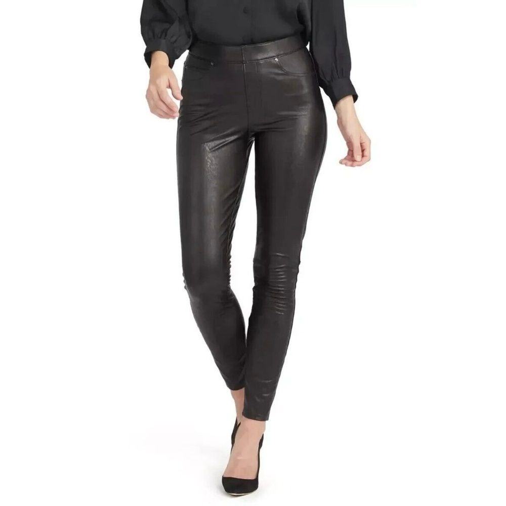 SPANX Black Skinny Faux Leather-Look Skinny Jeans in Noir Size M